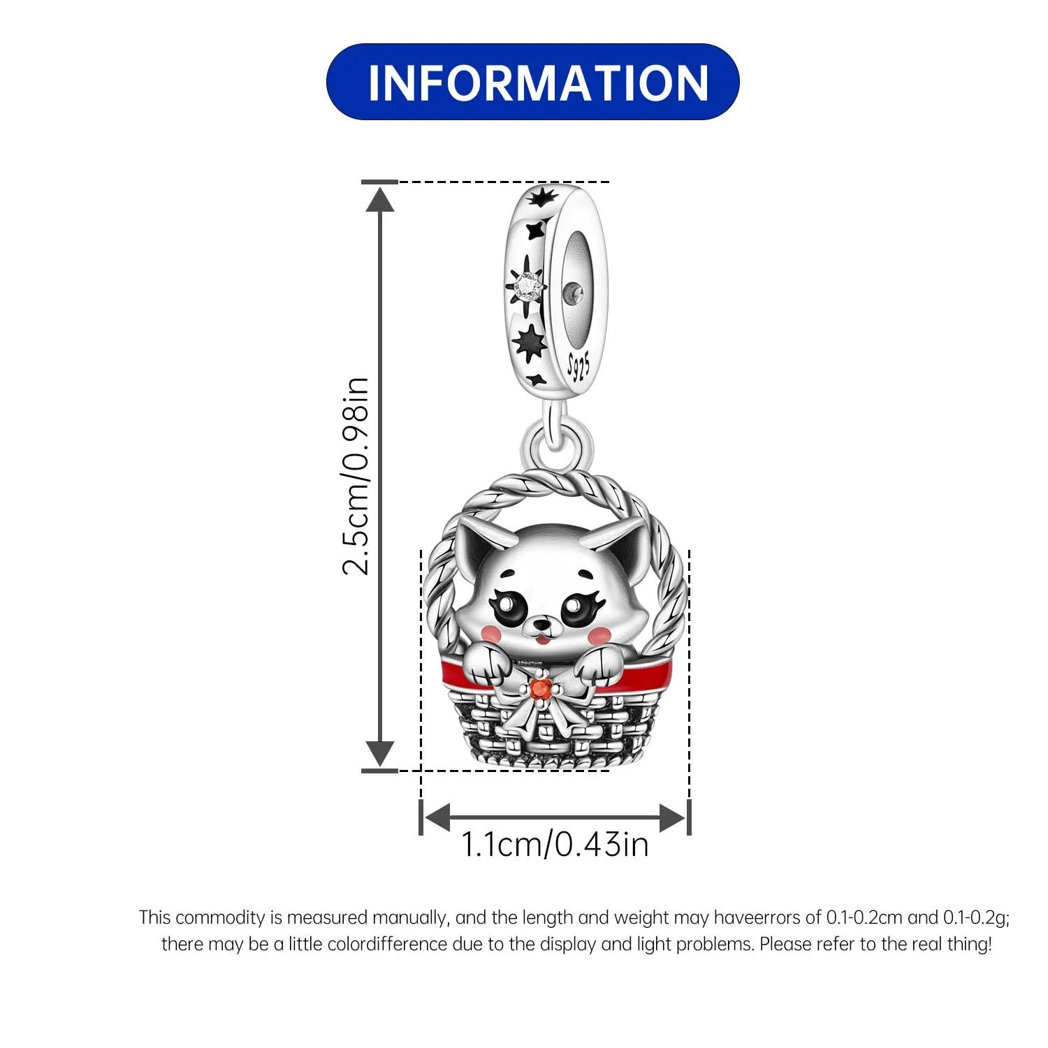 PANPOKI 925 Sterling Silver Basket Cat Pet Animal Pendant Beads Original Pendants Bracelet Charm Jewelry Party DIY Trendy Gift