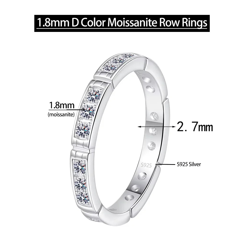 Serenity 1.56ct D Color Moissanite Row Rings for Women Gift 100% S925 Sterling Silver Plated 18K Lab Diamond Eternity Rings GRA