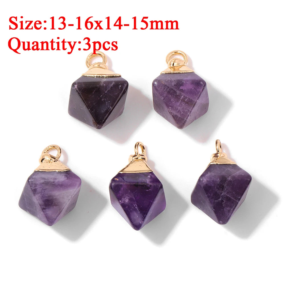 Wholesale Natural Amethyst Pendant Connector Reiki Hexagon Sun Bag Sun Stone Charm For Handmade Women Necklace Bracelet Jewelry