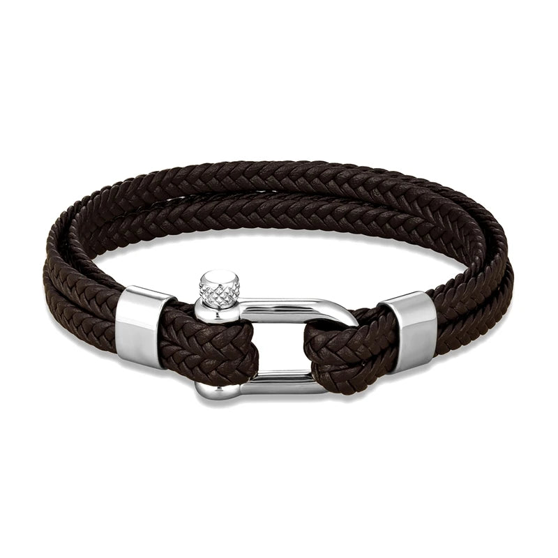 MKENDN Navy Style Men U-shape Shackle Bracelet Woven Multilayer Leather Bracelets For Women Stainless Steel Sport Buckle
