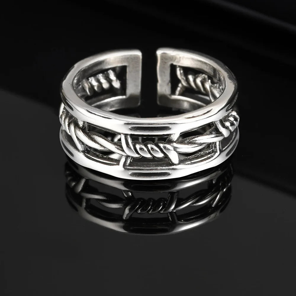 Vnox Gothic Thorn Rings for Men Boys, Twisted Metal Hollow Out Open Ring, Silver Color Male Finger Band Accessory