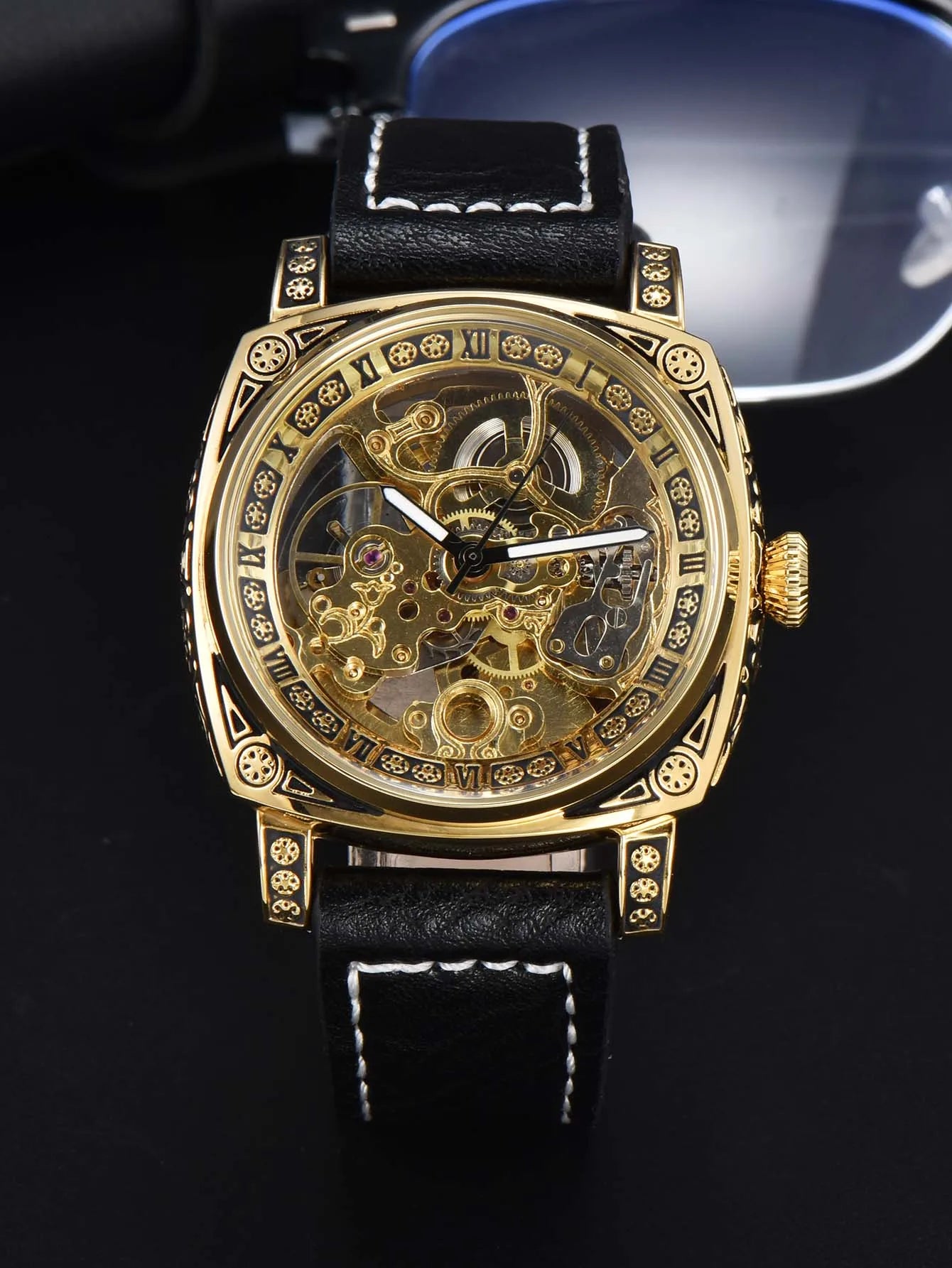 LONGLUX automatic watch retro style wholesale mechanical wristwatches skeleton carve waterproof leather no logo mens watch - Madeinsea©