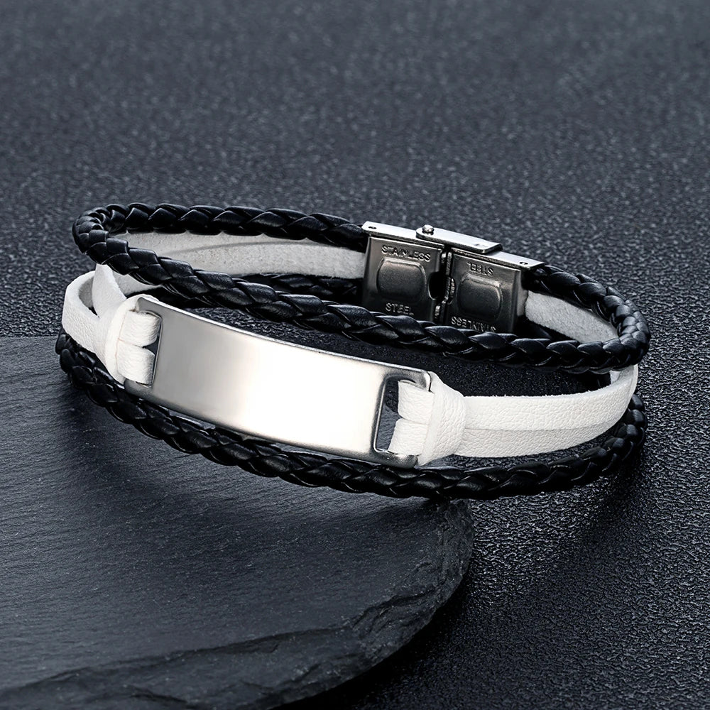 MKENDN Luxury Brand Custom Logo Name Engrave Leather Bangle & Bracelet Women Handmade life-saving Men Rope Id Bracelets