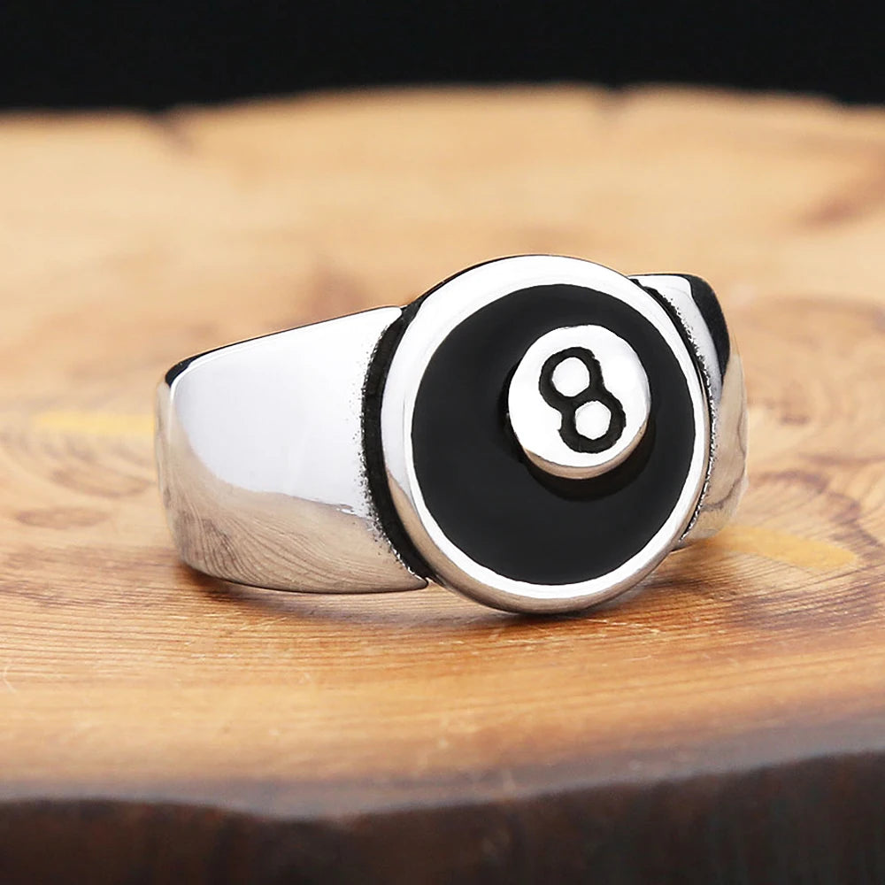 Punk Vintage Number Black 8 Eight Pool Billiard Ball Gear Rings For Men Women Stainless Steel Hip Hop Party Jewelry Dropshipping