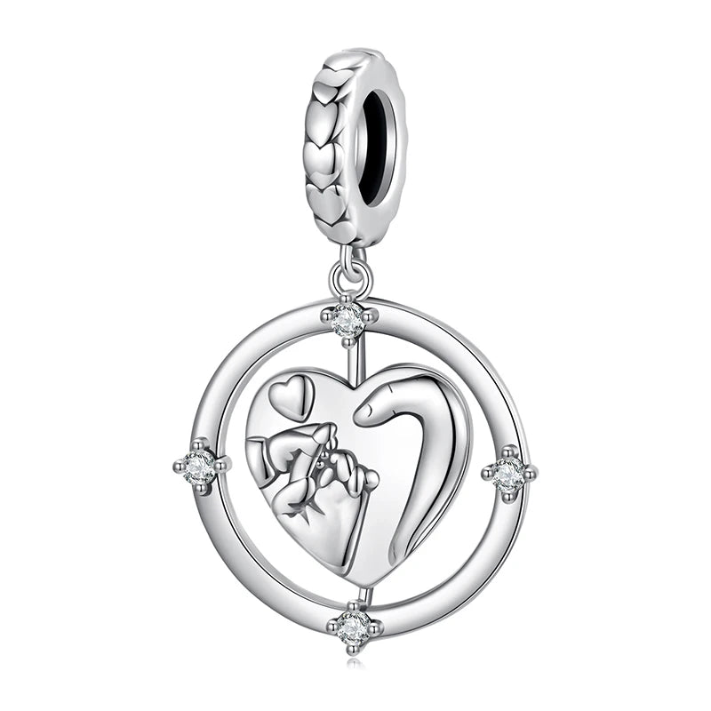 WOSTU Mother Day Gift 925 Sterling Silver Baby Foot Charm Letter Mom Love Beads Red Heart Pendant Fit DIY Bracelet Necklace