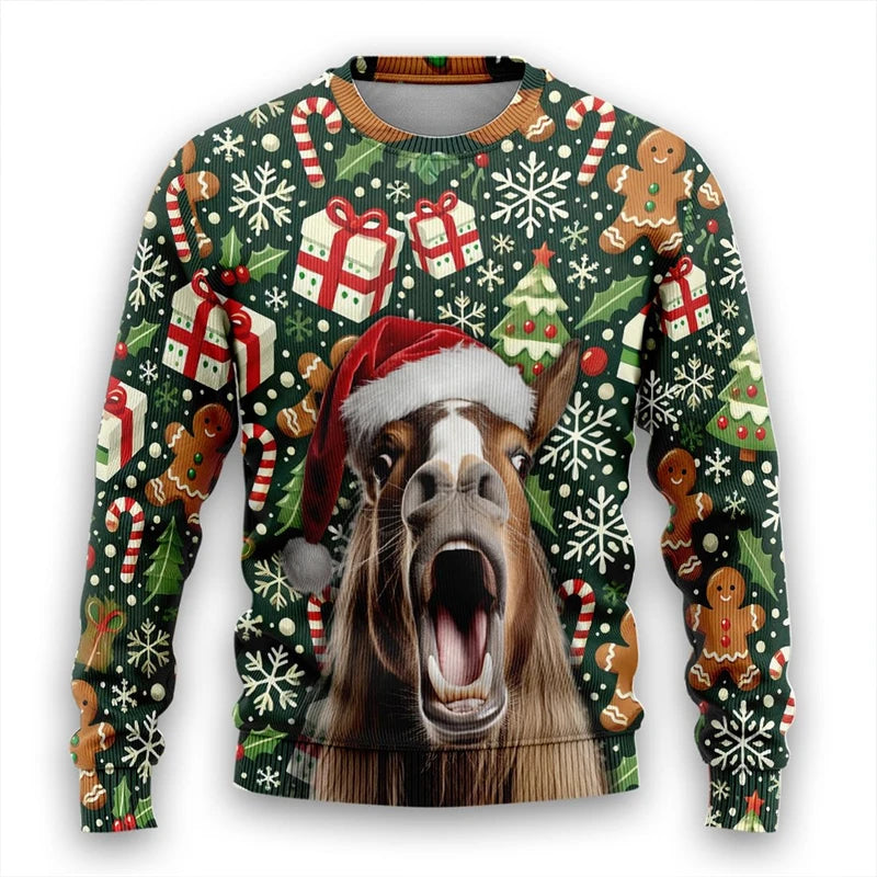 Christmas Theme Pet Corgi Raccoon 3D Printed Ugly Sweater Funny Goat Reindeer Unisex Sweatshirts Gingerbread Man Y2k Pullovers