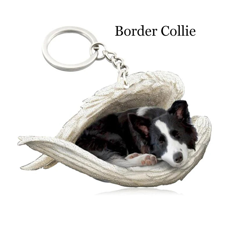 100 Style Cut Dog Sleeping Angel Pendant Bag Keychain Car Keychain Keyring Animal Pet Jewelry Boyfriend Girls Gift Accessories