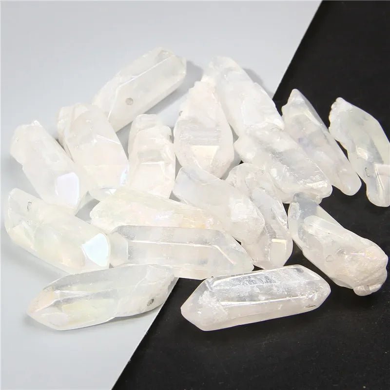 Natural Quartz Stick Beads Top Drilled Rainbow Crystal Loose  Point Beads For Jewelry DIY Healing Hairpin Wedding Halloween Gift