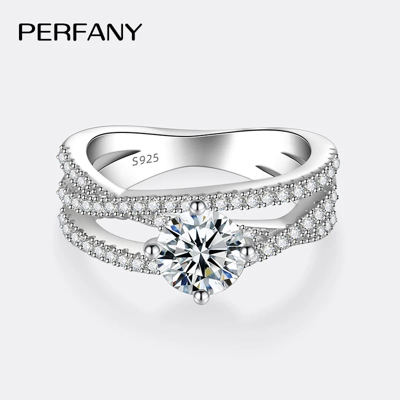 PERMANY 1CT Moissanite Ring for Women S925 Pure Silver Geometric Design Laboratory Diamond Fashion Wedding Jewelry