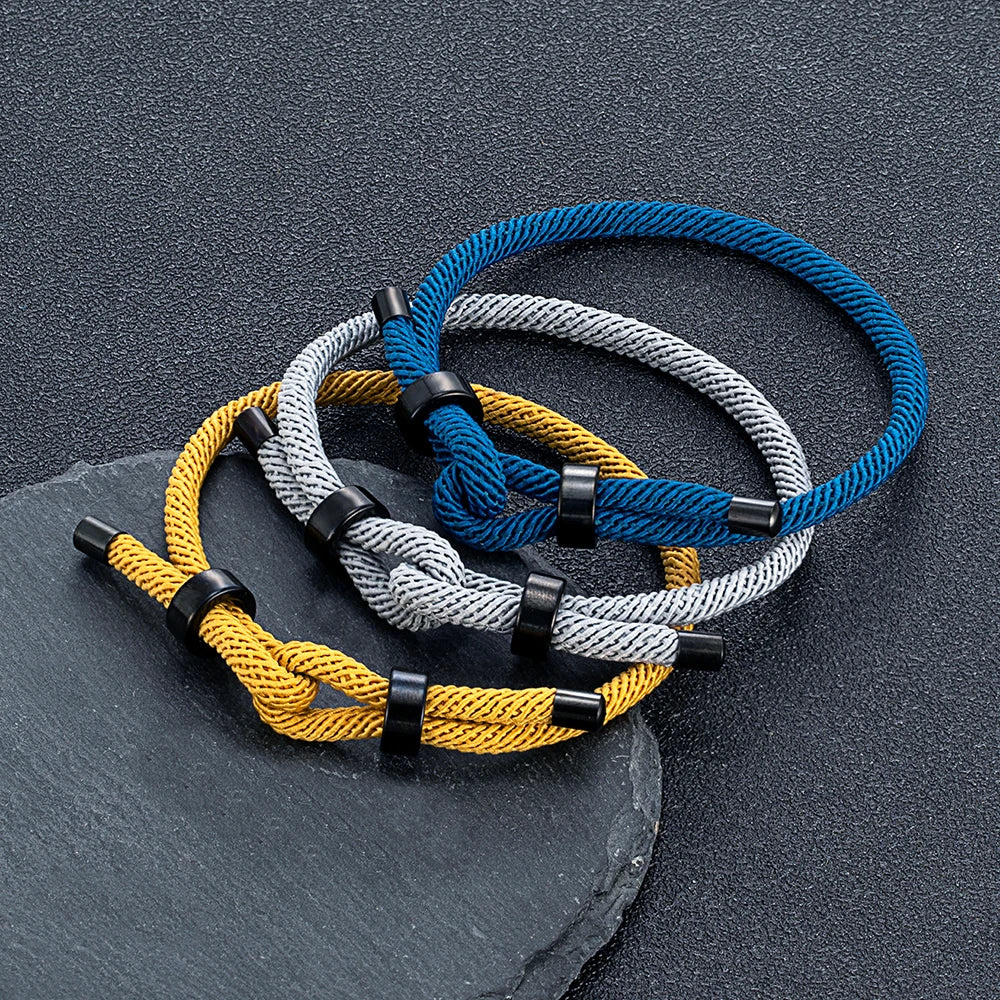 MKENDN Verstellbares Knoten-Seilarmband, schwarzer Edelstahl-Anhänger, wasserfest, Schmuckgeschenk für Paare, Vater, Sohn, Freund