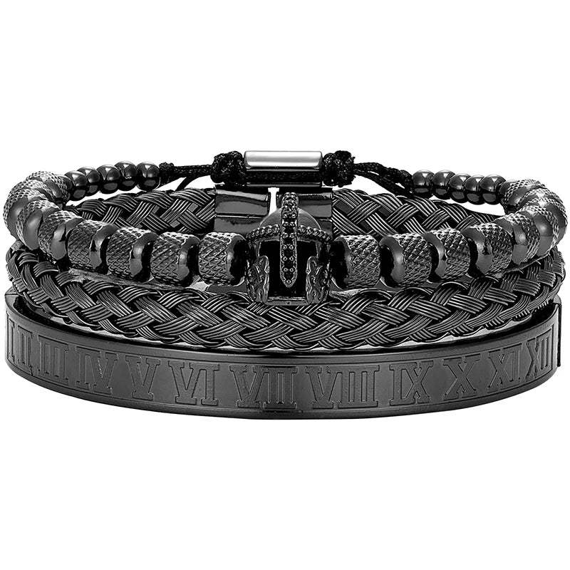Luxury Roman Royal Knight's Helmet Charm Bracelet Men Stainless Steel Geometry Pulseiras Men Open Adjustable Bracelets Gifts