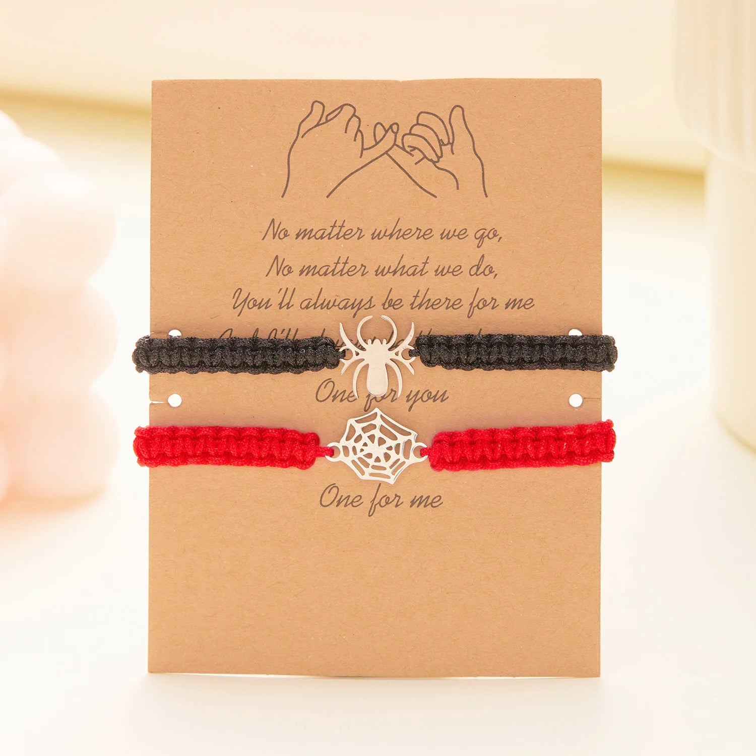 2pcs/Set Romantic Spider Web Couple Bracelet For Women Men Handmade Braided Rope Wish Card Halloween Friendship Jewelry Gifts