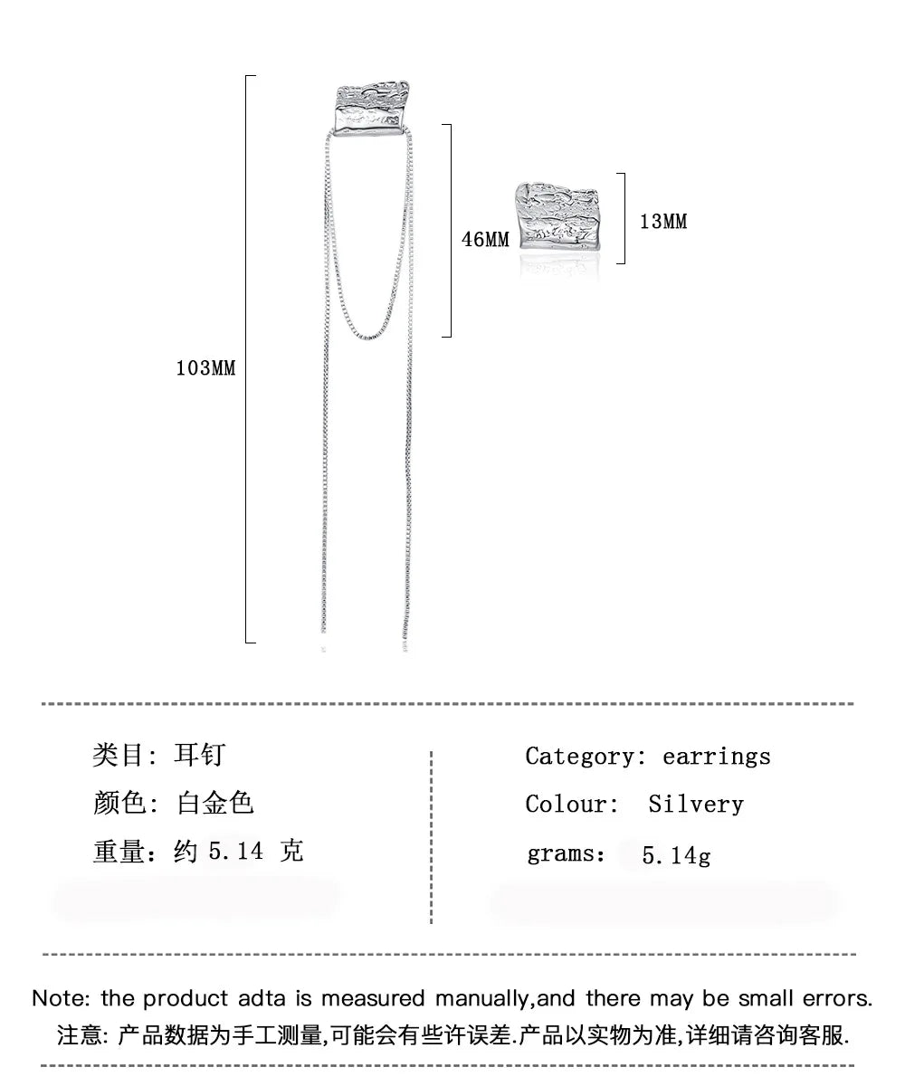 Real 925 Sterling Silver Fashion Box Chain Ear Cuff Clip on Earrings For Women Wedding Party Fine Jewelry Gift