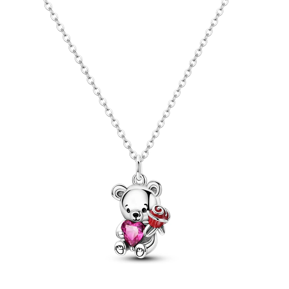 Necklaces 925 Silver Color Butterfly Cute Bear Lucky Symbol Zircon Heart Shaped Necklaces For Woman Valentine's Day Fine Jewelry