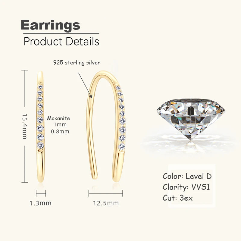 OXTAO Hoops 925 Sterling Silver Moissanite Earrings For Women Sparkling Lab Dimoand U-Shaped Earrings Luxury Jewelry Gifts GRA