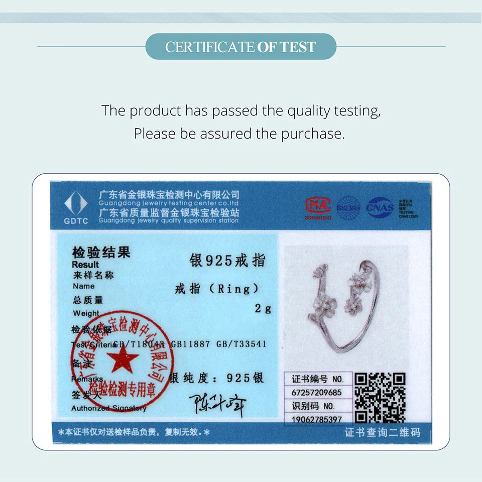 Bague ouverte BAMOER en argent sterling 925, motif fleur de prunier, bague ajustable, motif floral d'hiver, texture givrée, cadeau élégant pour femme