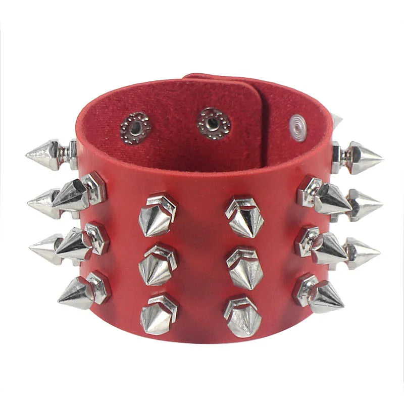 Vintage Leather Bracelets Punk Row Cuspidal Spikes Rivet Stud Wide Cuff PU Leather Punk Gothic Rock Unisex goth accessories