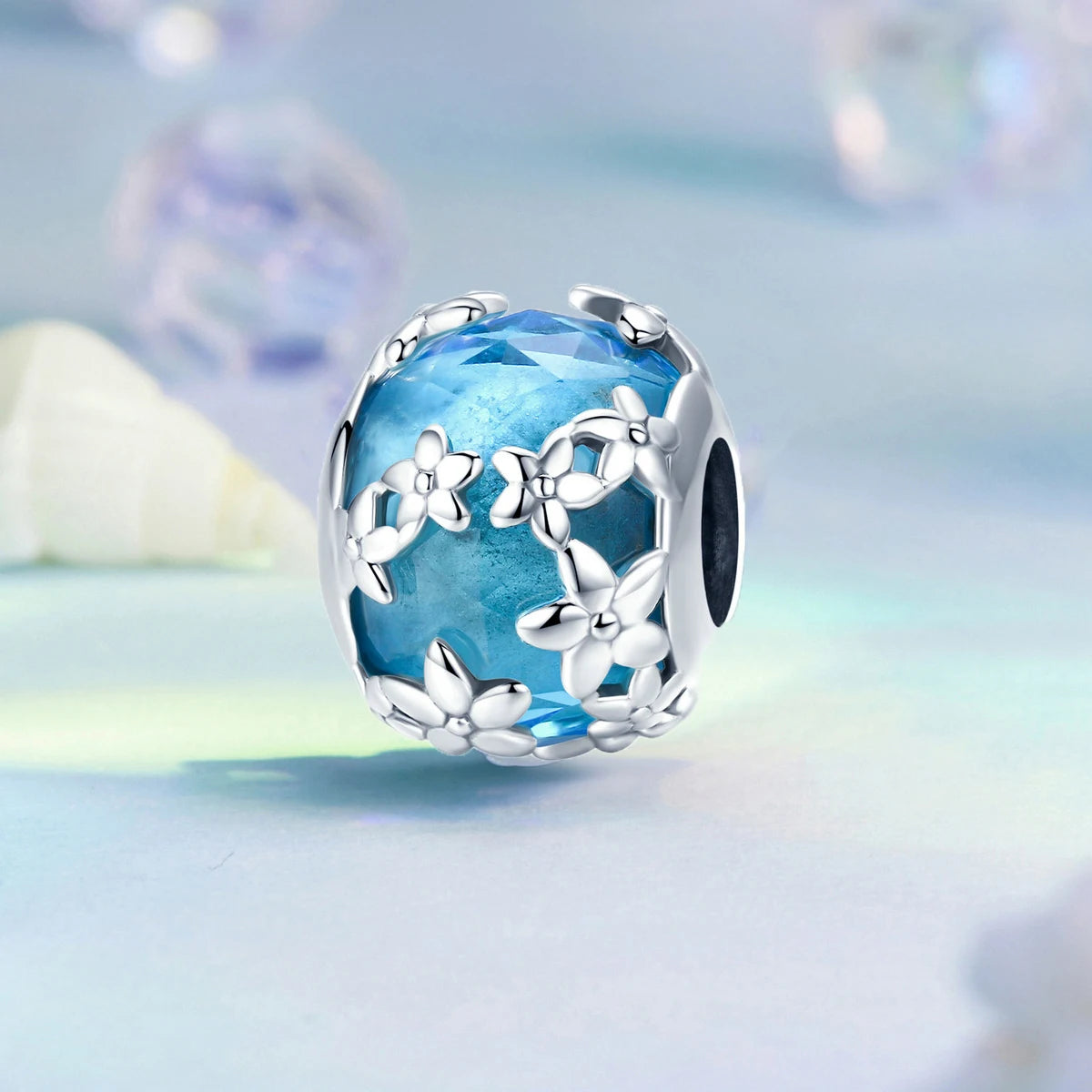 WOSTU 925 Sterling Silver Colorful Ocean Starfish Round Heart Charm Butterfly Murano Glass Bead Fit Original Bracelet DIY Gift