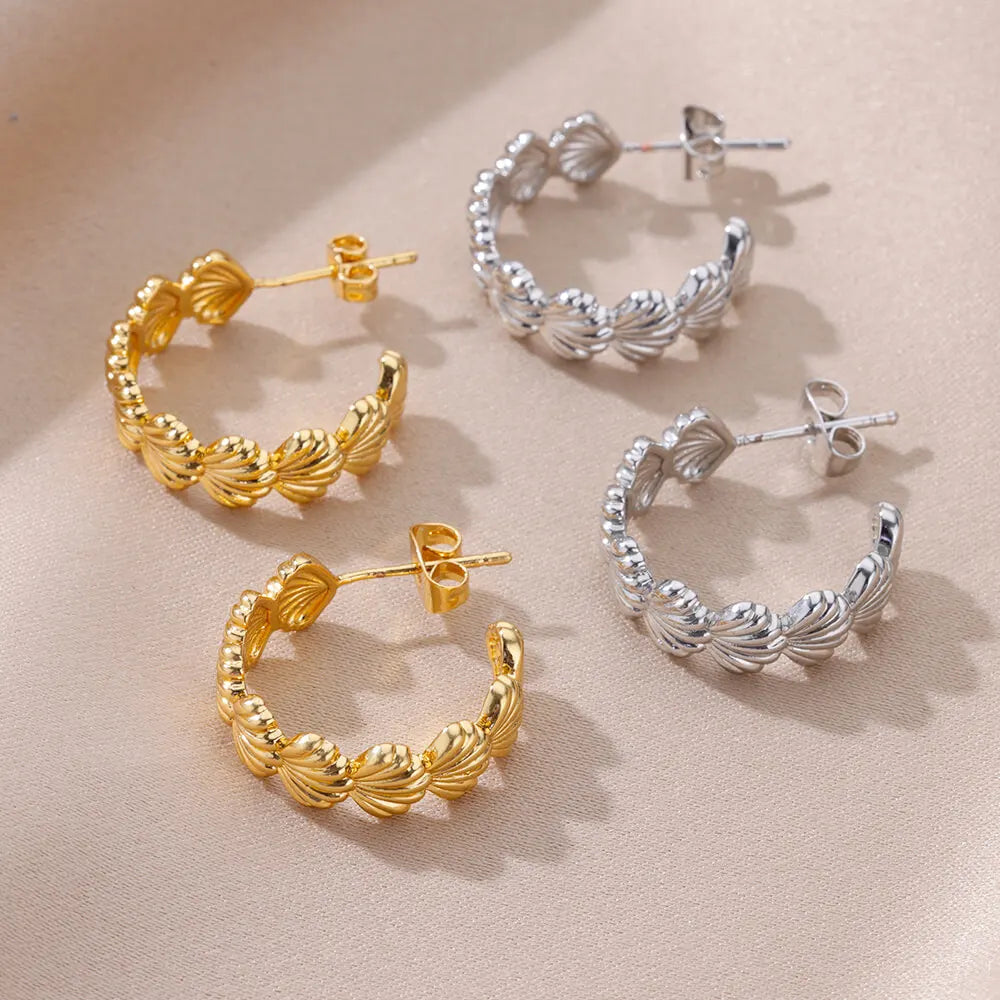 Stainless Steel Shell Earrings For Women Gold Color C-shaped Starfish Butterfly Earring Femme Christmas Wedding Jewelry Gift BFF