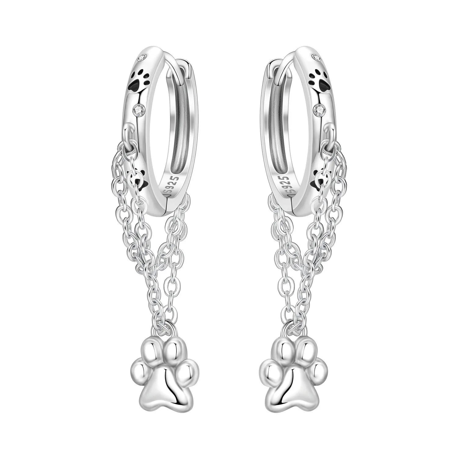 PANPOKI 925 Sterling Silver Double Layer Pet Paw Print Drop Earrings Women Earrings Charm Fashion Versatile Party Jewelry Gifts