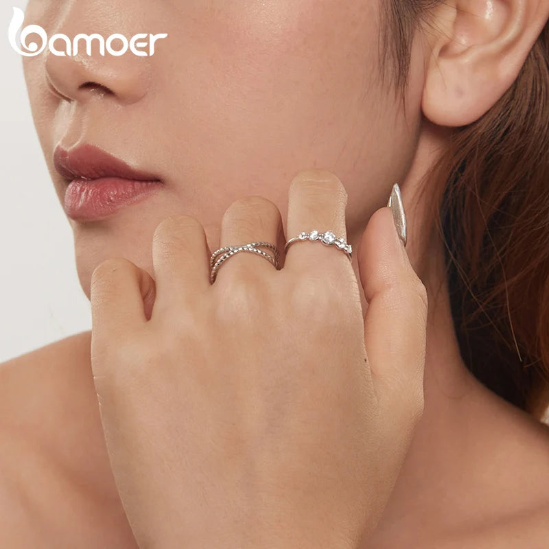 Bague à bulles plaquée or blanc BAMOER pour femme, en argent sterling 925, délicat et étincelant, zircone cubique, bijoux de fiançailles