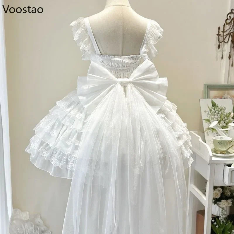 Japanese Kawaii Lolita Jsk Dress Elegant Women Sweet Bow Lace Ruffles Wedding Princess Mini Dresses Girls Gothic Y2k Party Dress