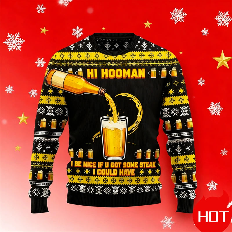 Fashion Beer Christmas Ugly Sweatshirt For Men Women Cartoon Casual Crewneck Pullover 2026 New Autumn Winter Couple Sweatshirt