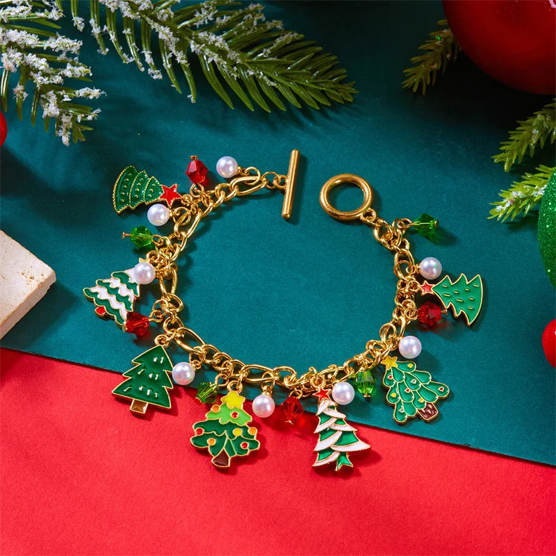 Creative Christmas Series Bracelet For Women Men Santa Claus Snowflake Zircon Elk Xmas Tree Metal Chain Bangles New Year Jewelry
