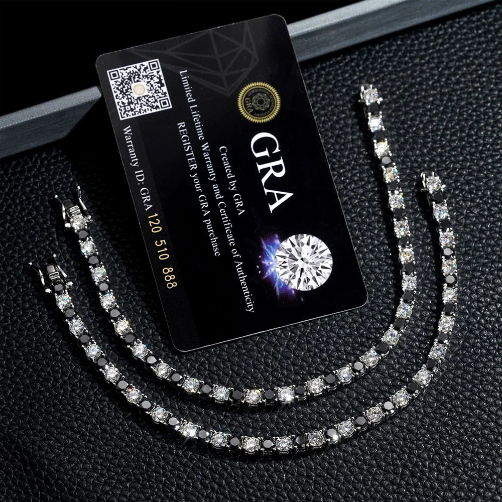 Serenity 3mm 4mm 5mm D Color Black White Moissanite Tennis Bracelet for Men Women S925 Sterling Silver Bracelet Link Plated 18K - Madeinsea©
