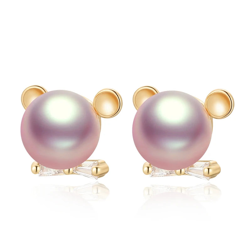 OXTAO Cute Children'S Mini Earring 6-6.5Mm Natural Cultivation Freshwater Fashion Comprehensive Pearl Bear Stud Earrings Jewelry