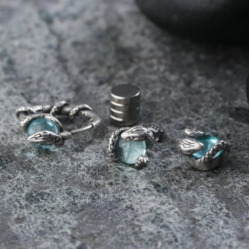 MKENDN 925 Sterling Silber Kristall Magnetische Ohrstecker für Herren Punk Blauer Topas Magnet Ohrringe Schmuck ohne Piercing