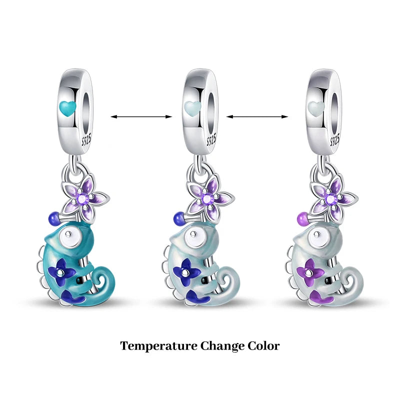 925 Silver Plated Luminous Chameleon Change Color Butterfly Insect Charms Pendant Fit Pandach 925 Original Bracelets DIY Jewelry