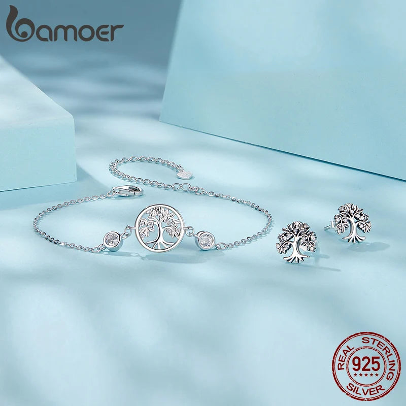BAMOER Authentisches 925 Sterling Silber Lebensbaum-Armband für Frauen, zarter Schmuck, Familienbaum-Armband für Sie, SCB288