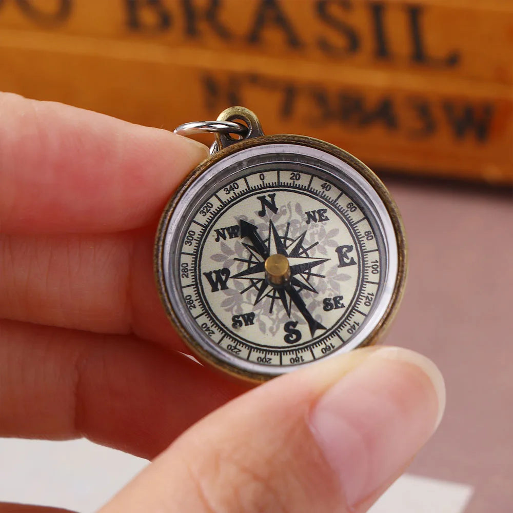 Mini Compass Vintage Pocket Compass With Key Ring / Keychain