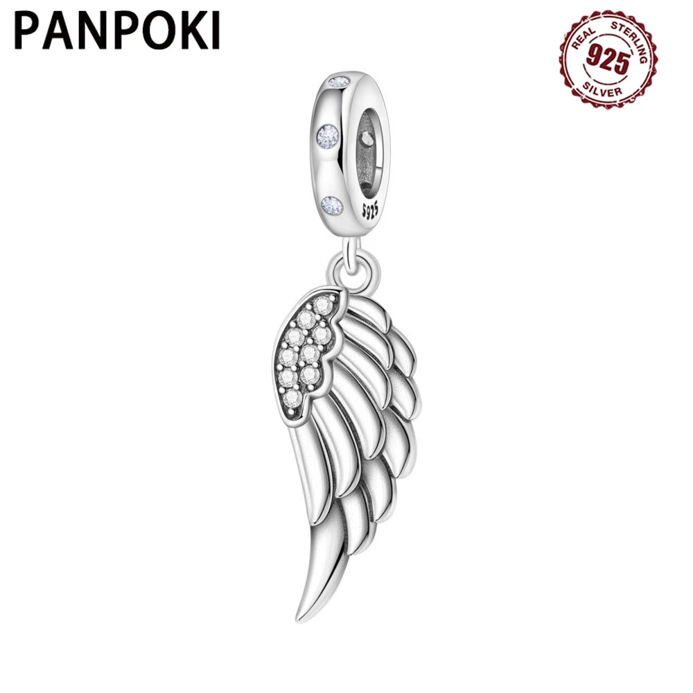 PANPOKI 925 Sterling Silver Sparkling Wings Lucky Symbol Pendants Bracelet Charms Fit Women Jewelry Party Beads DIY Trendy Gift
