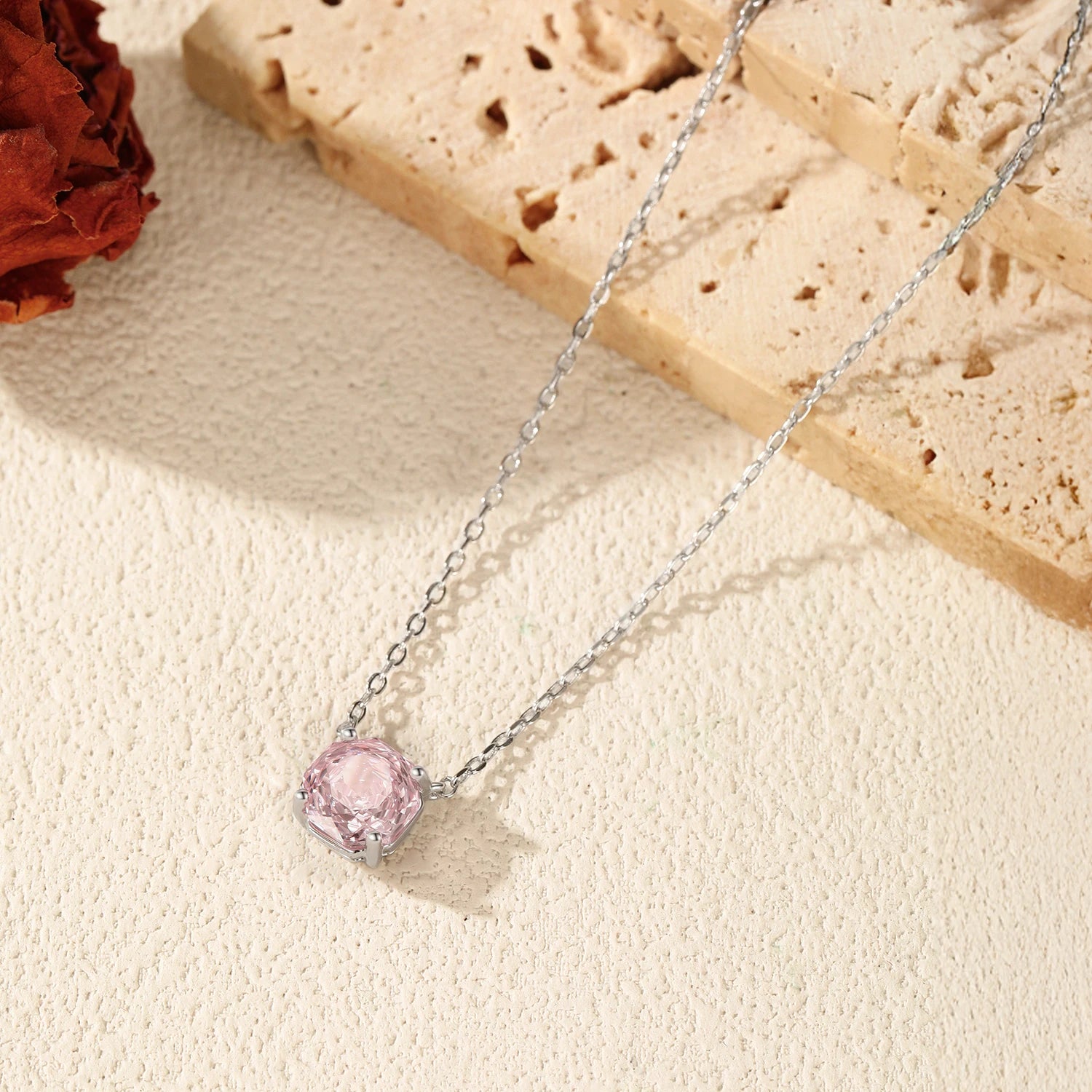 MODIAN Rose Cut Pink CZ Pendant Necklace 925 Sterling Silver Sweet Delicate Light Pink Necklace For Women Party Fine Jewelry