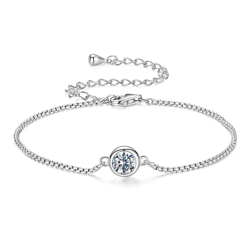 BAMOER 925 Sterling Silver 0.5CT Moissanite Bracelet Bezel Setting Adjustable Knot Wrist Chain for Women Anniversary Love Gift