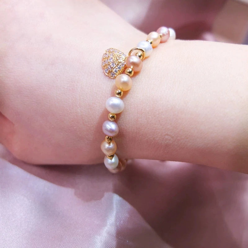 OXTAO Daily Wear Natural Cultured Freshwater Pearl Shell Charm Bracelet 4K Gold Filled Exquisite Birthday Jewelry Gift