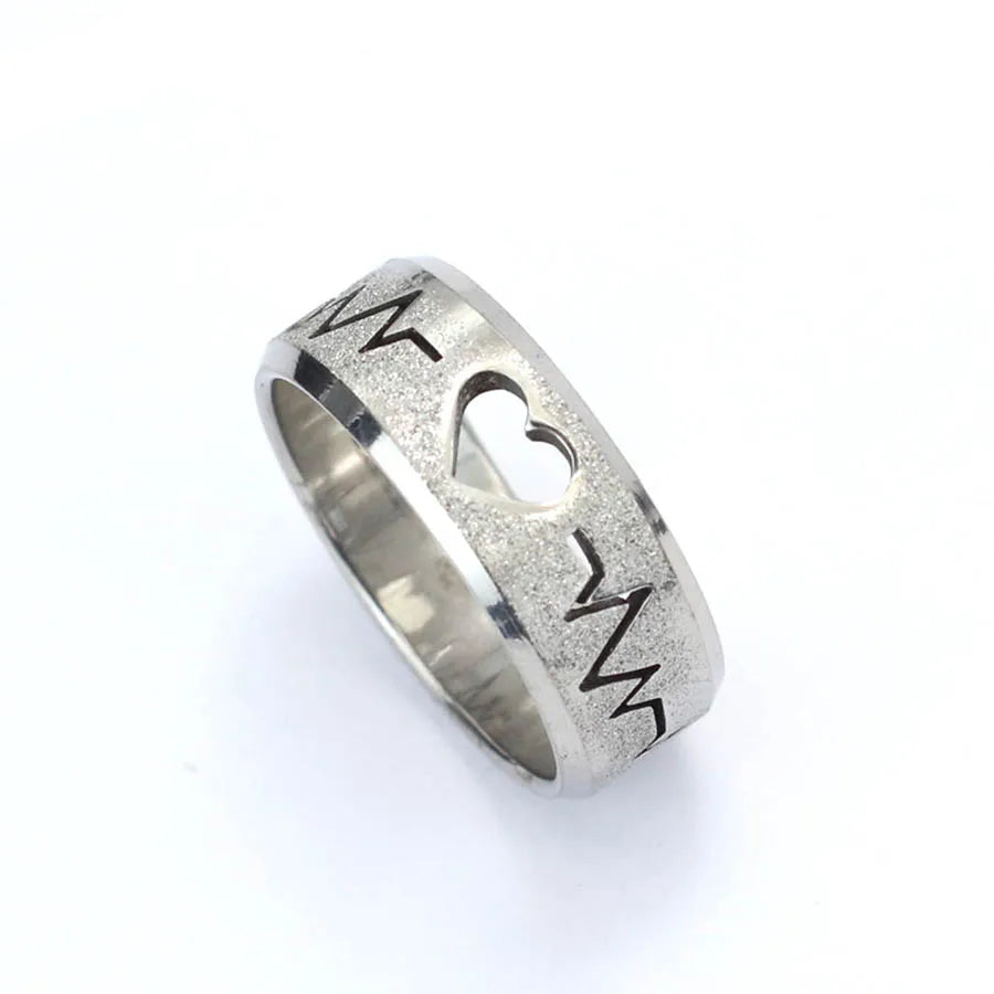 New Stainless Steel Couple Ring Unfading Not Allergic Heart Electrocardiogram Frosting Paired Anillo Valentine Day Gift 4 Sizes