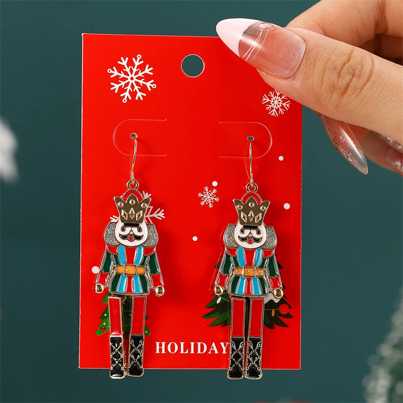 Christmas Drop Earrings For Women Shiny Rhinestone Santa Claus Xmas Tree Snowman Elk Snowflake Long Tassel Dangle Earring Gifts