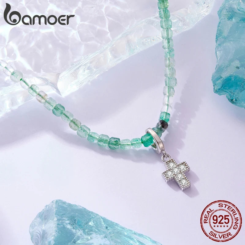 BAMOER Lucky Strawberry Crystal Necklace Green Quartz Beads Chain Choker Colver Pendant Necklace Trendy Healing Women Jewelry