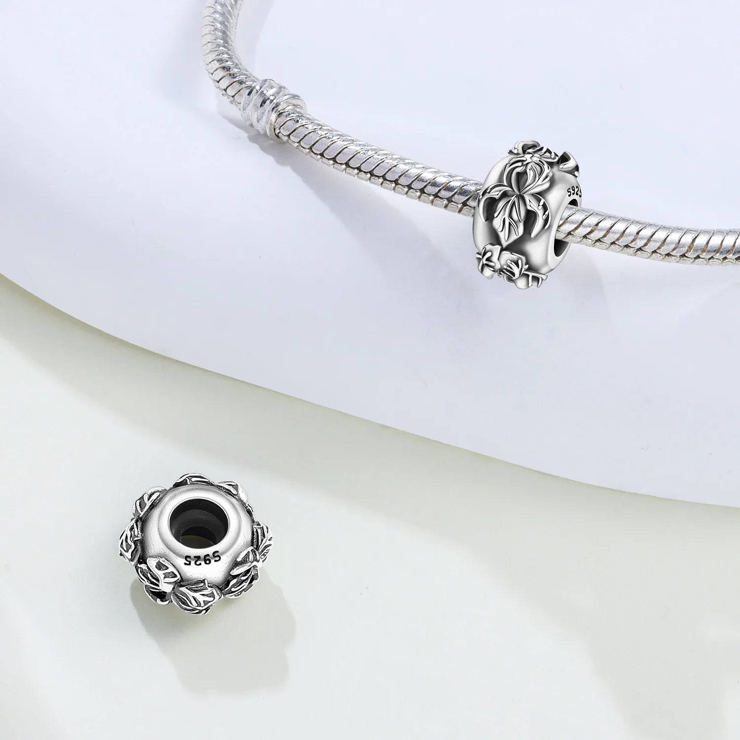 PANPOKI 925 Sterling Silver Iris Flower Isolation Beads Original Pendants Bracelet Charm Jewelry Party DIY Trendy Gifts
