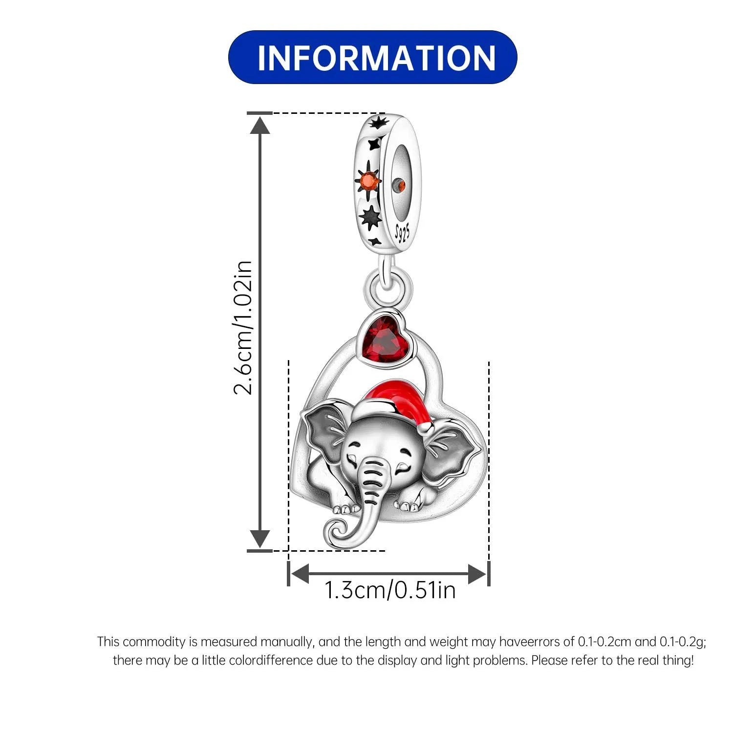 PANPOKI 925 Sterling Silver Love Christmas Elephant Pendant Bead Original Pendants Bracelet Charm Jewelry Party DIY Trendy Gift