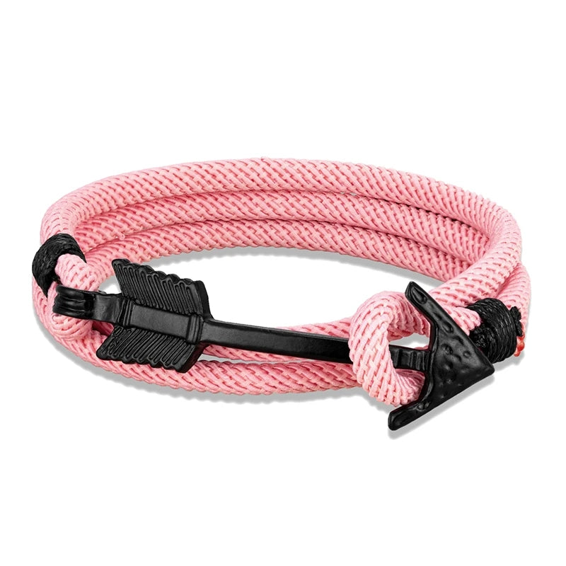 MKENDN Minimalist Multilayer Nautical Rope Bracelet Black Arrow Anchor Bracelets For Men Women lovers' Jewelry Wrap Metal Hooks