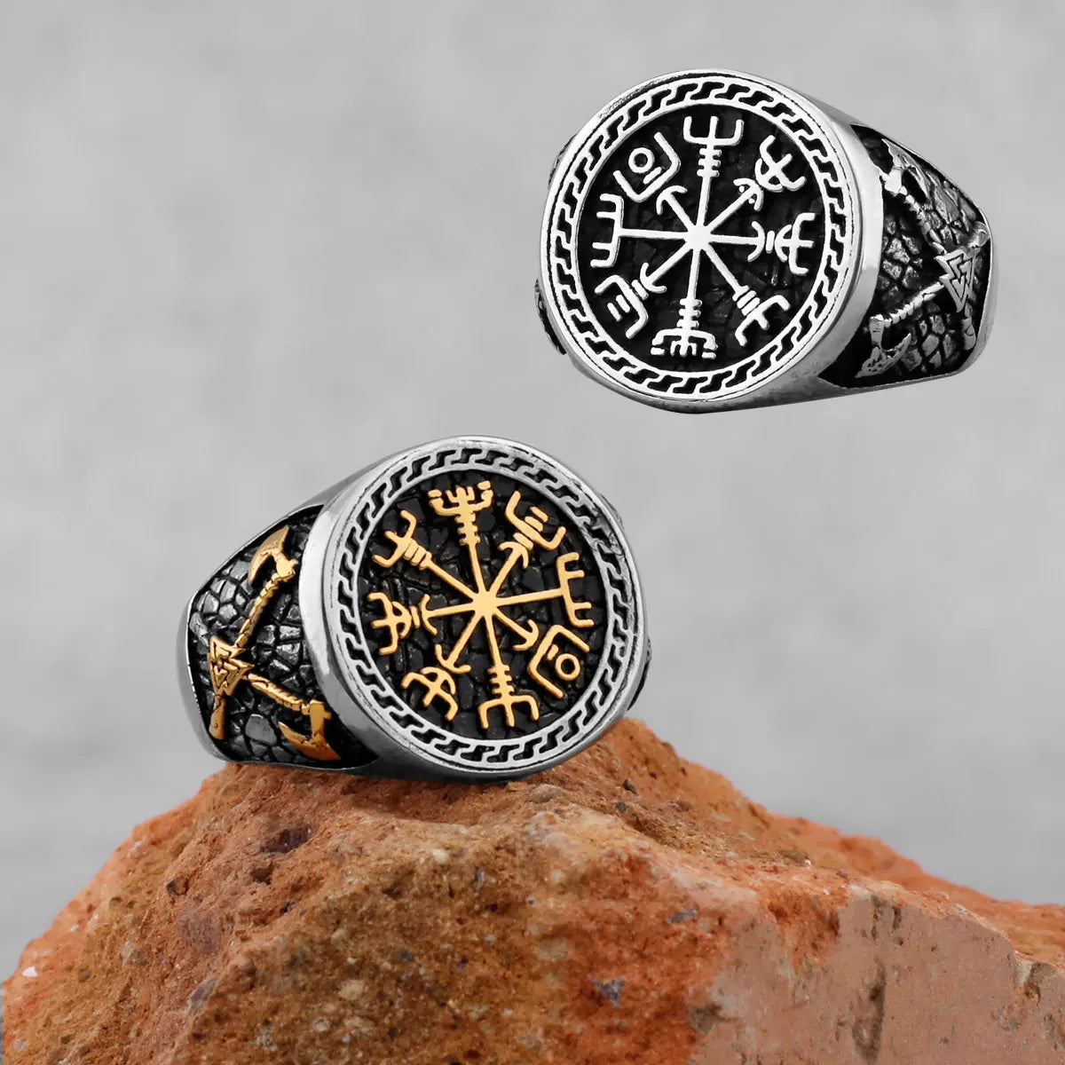 Vintage Stainless Steel Compass Men's Ring