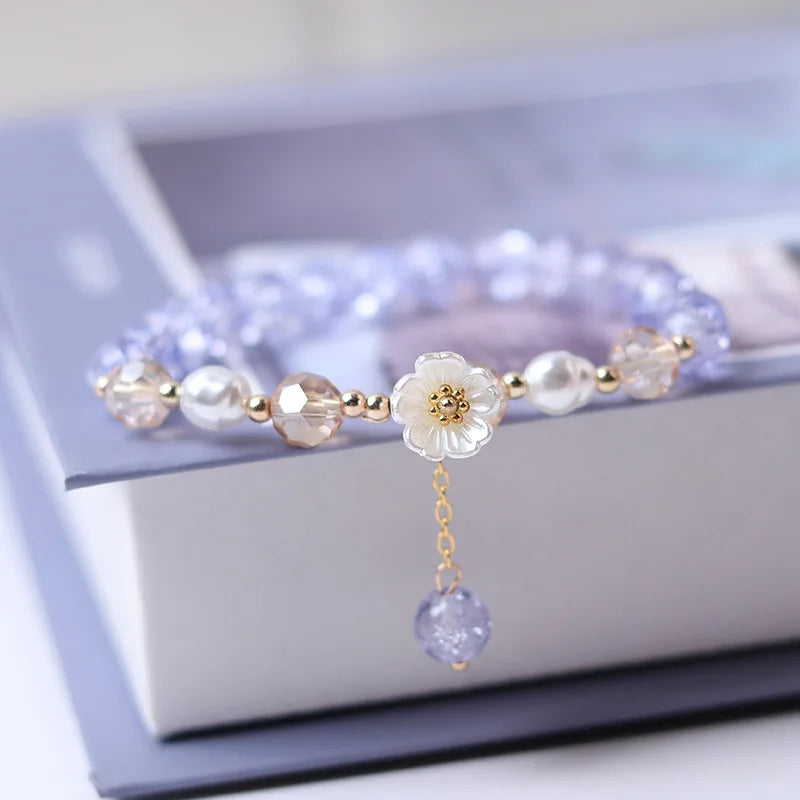 Korean New Luxury Crystal Flower Cubic Zirconia Pendant Bracelet Women Round Butterfly Shiny Rhinestone Bangle Jewelry