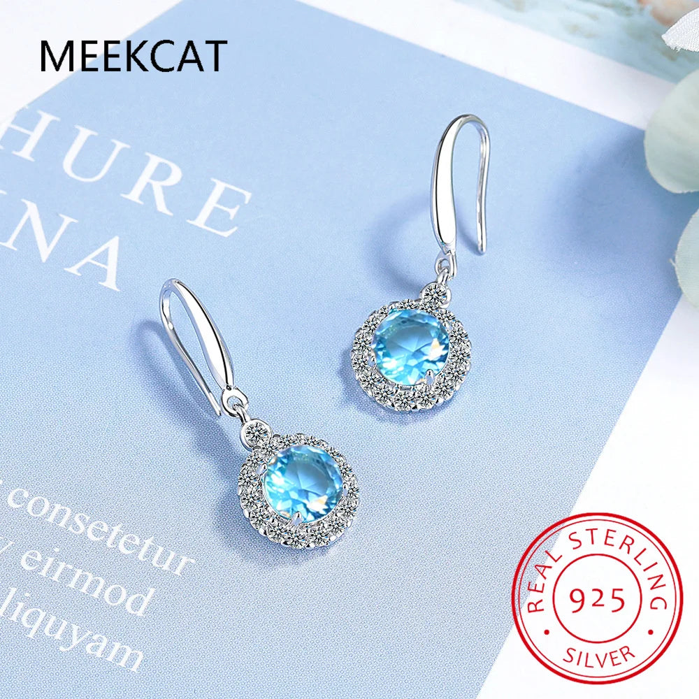 Round Genuine Red Garnet 925 Sterling Silver Drop Earrings for Women Fashion Engagement Jewelry Birthstone Brincos de Prata