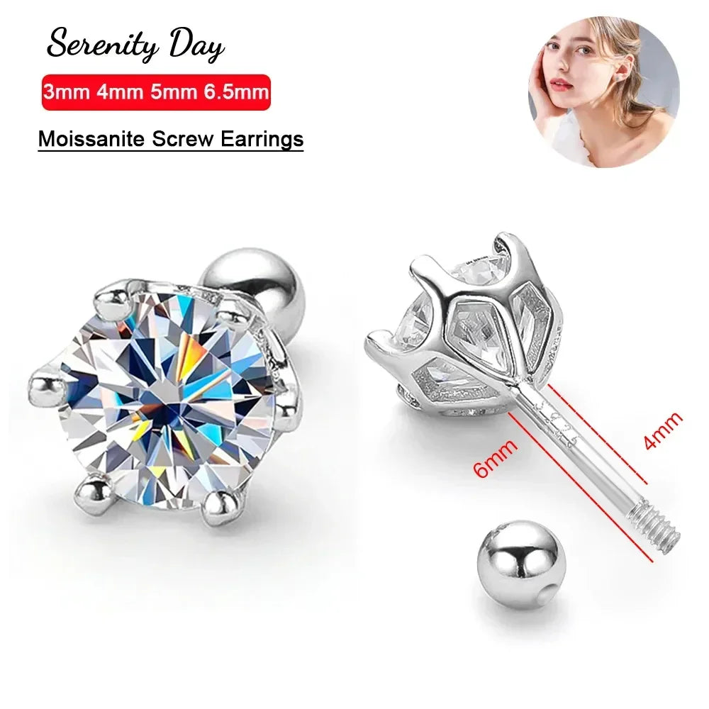 Serenity 0.5-2ct D VVS1 Moissanite Screw Earrings for Women Wedding Bridal 100% S925 Sterling Silver Earrings Anniversary Gift - Madeinsea©