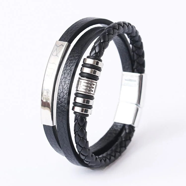 Bracelet en cuir pour homme avec symboles musicaux, style vintage et créatif. Bracelet simple multicouche en cuir.