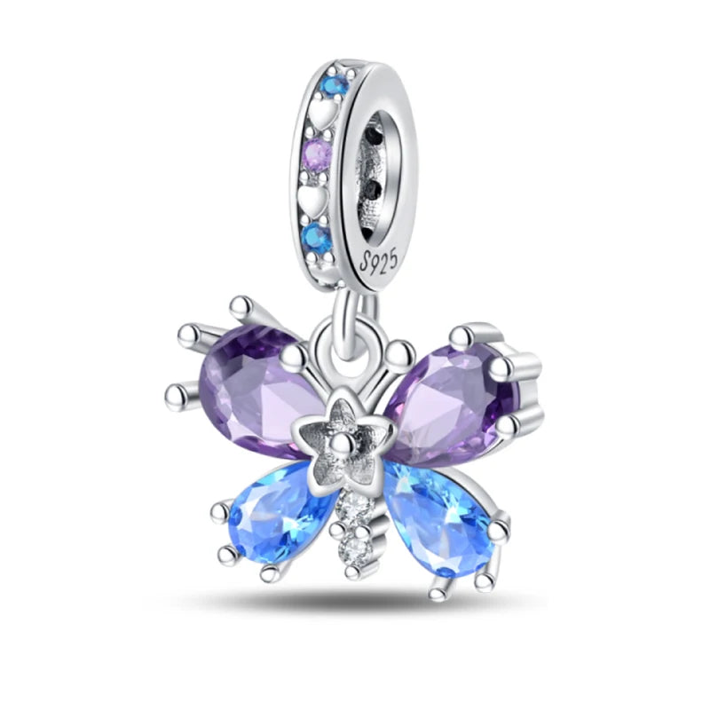Springtime 925 Silver Gem Butterfly Dragonfly Flowers Charms Pendant Fit Pandach 925 Original Bracelets DIY Little Fresh Jewelry